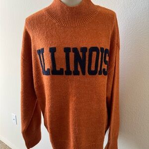 Women's Orange Turtleneck Sweater with Navy 'ILLINOIS' Lettering
